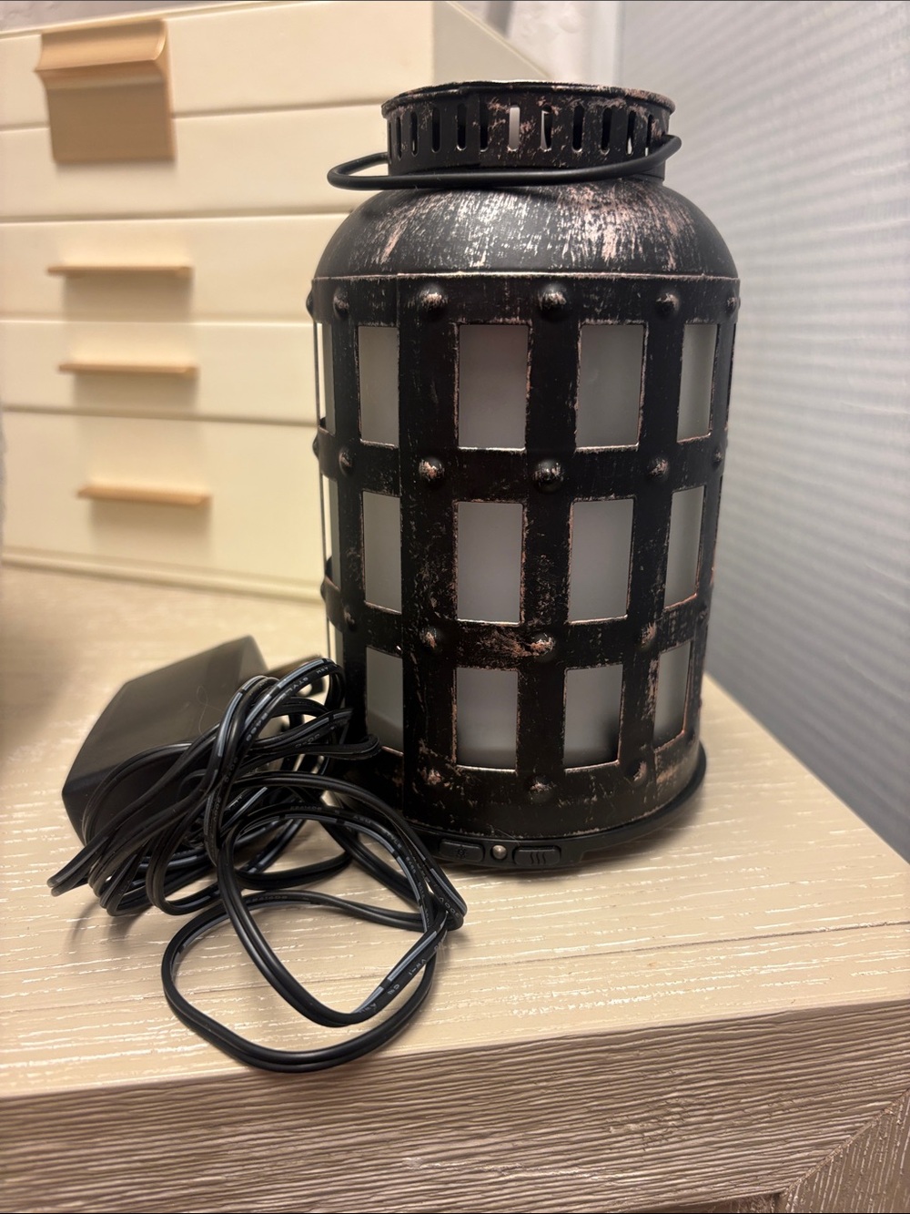 Rustic Black Metal Lantern Table Lamp - Home Accents diffuser